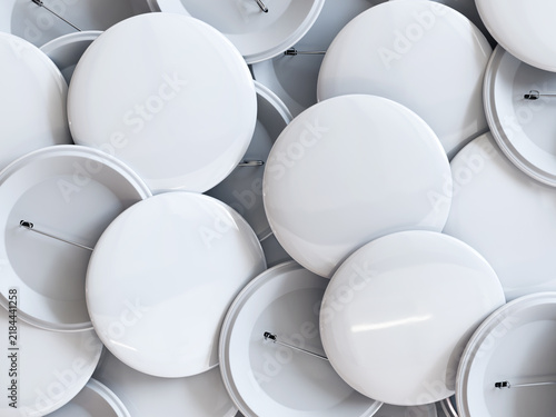Multiple white pin buttons mockup overhead flat lay view