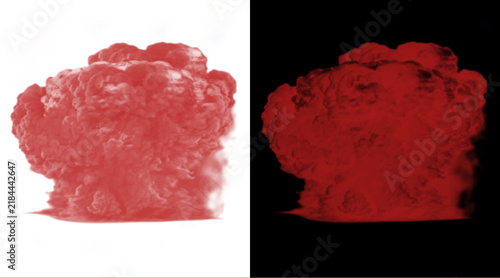 Canvas Print Red explosion smoke cloud on white and black background, cinematic blast effect