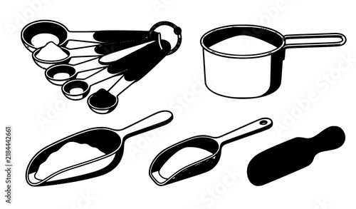 Canvas Print Baking Measurement Action Icons Showing Kitchen Spoons Scoops and Ingredient Por