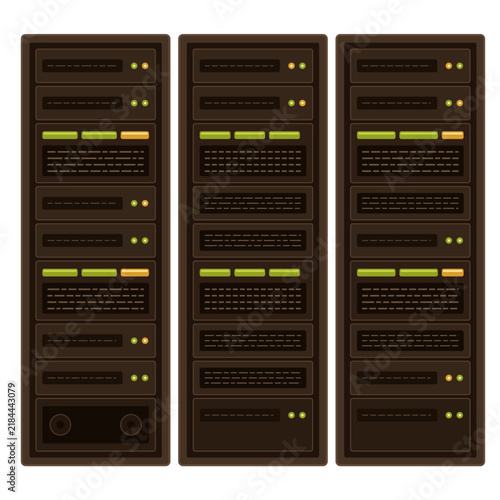 Fotografie Set of three computer server racks vector illustration isolated on white backgro