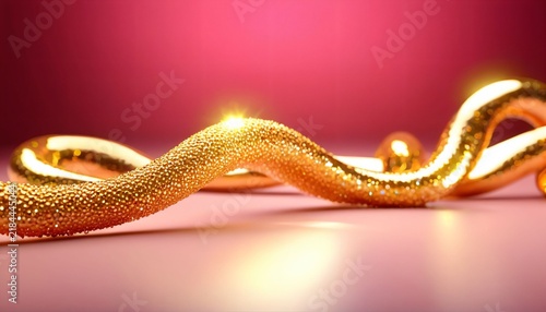 Gold ribbon wave on elegant red and pink festive backdrop