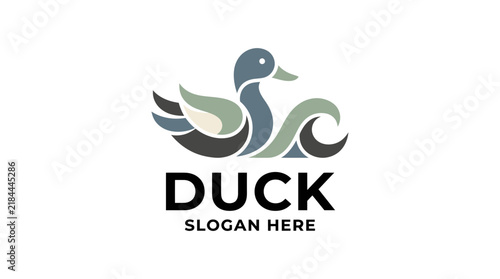 Minimalist modern duck logo design with creative wave elements.