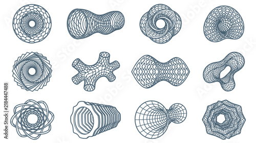 Corporate Abstract 3D Wireframe Geometric Shapes and Topological Structures in Monochromatic Blue Gray Tones for Modern Design