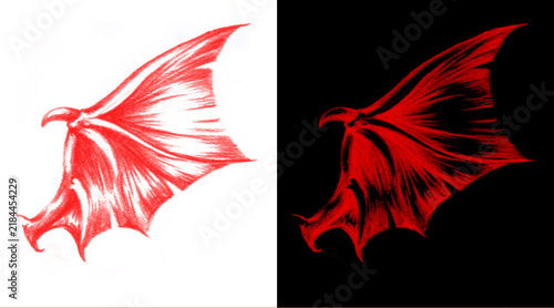 Gothic red dragon wing illustration, demonic bat wing vector art, mythical creature wings for gaming and tattoo design