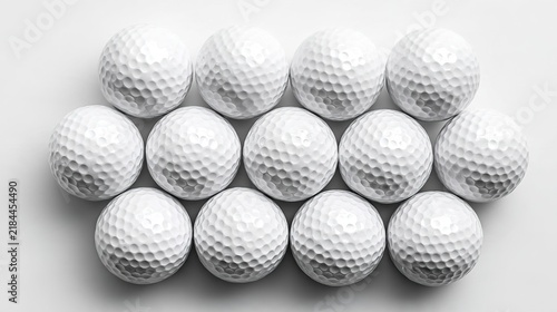 golf. White golf balls in perfect formation, emphasizing precision and simplicity on white background. event key visuals, club posters, designed for fitness apps and gym onboarding.