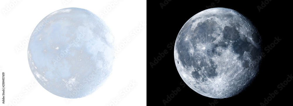 Fototapeta premium Full moon showcases detailed lunar surface with textured craters and shadows perfect for astronomy designs in PNG, Transparent and Black Background Versions