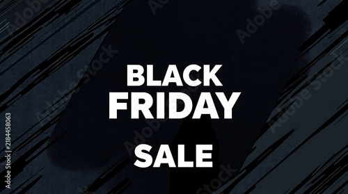Black Friday sale text overlay on a dark textured background with abstract brush strokes