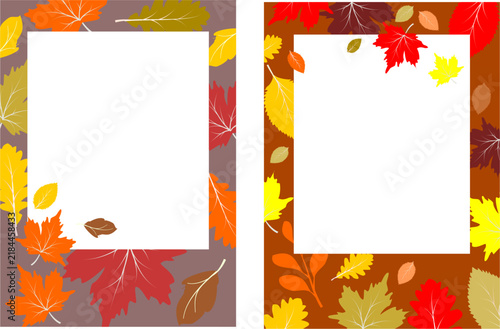 Autumn photo frames with fall leaves decoration border background.