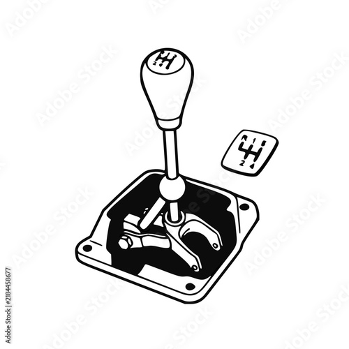 Foto Black and white vector logo design featuring a manual car gear shift lever, shif
