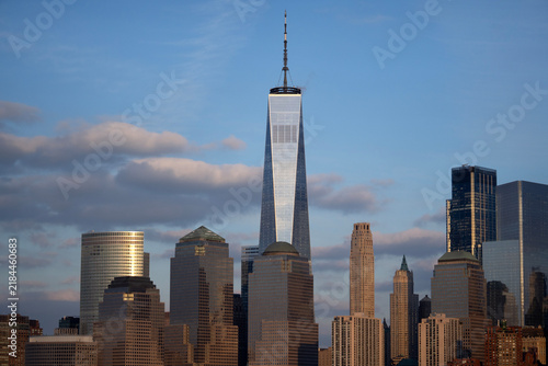 NYC Manhattan cityscape with New York panorama with blue sky. New York downtown cityscape with blue sky panorama. Manhattan skyline in New York City. New York City skyline.