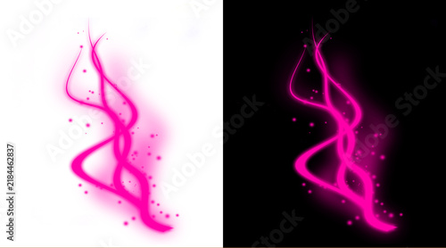 Fotografía Glowing pink energy trail with magic sparkles, ethereal neon light swirls on bla