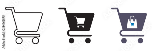 Shopping cart trolley icons with nested smaller carts and bags representing bulk purchasing and e-commerce transactions.