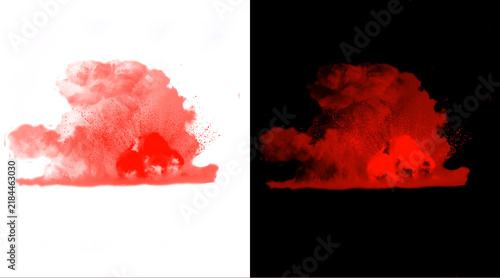 Canvas Print Red smoke explosion illustration set, fiery dust cloud effect on white and black