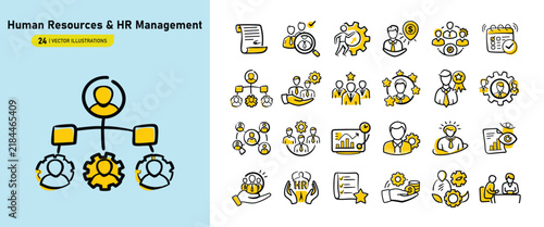 Human Resources and HR Management Illustration Set, Employee Recruitment Talent Management Teamwork Hiring Workplace and Business Administration Vector