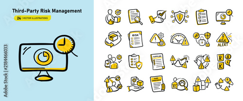 Third Party Risk Management Illustration Set, Vendor Risk Assessment Cybersecurity Compliance Business Security and Due Diligence Vector