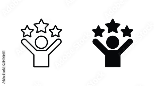 Star achievement icons with raised hands representing success recognition and reward