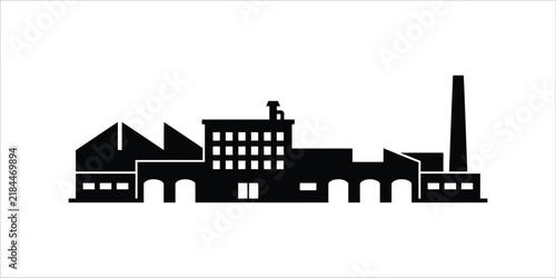 Industrial Factory Silhouette with Chimney during daytime Vector Illustration Isolated on white background
