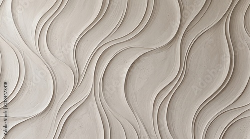 Abstract 3D wavy texture background in beige plaster wall style with elegant curved lines