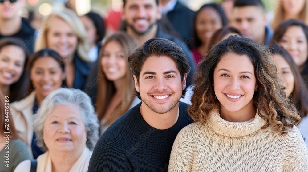 Obraz premium Diverse group of people smiling together outdoors.