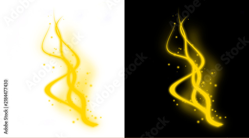 Cuadro en lienzo Glowing golden light trails with magic sparkles, ethereal yellow energy swirls o