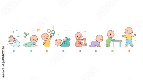 Baby Development Milestones Timeline Infographic With Growth Stages Icons