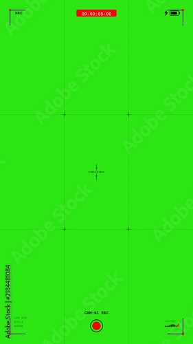 Camera Viewfinder Recording Interface with Red HUD Icons on Chroma Key Green Screen for Video Editing