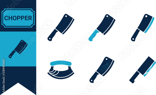 Foto Chopper kitchen knife icon set featuring meat cleaver chopping knife chef blade