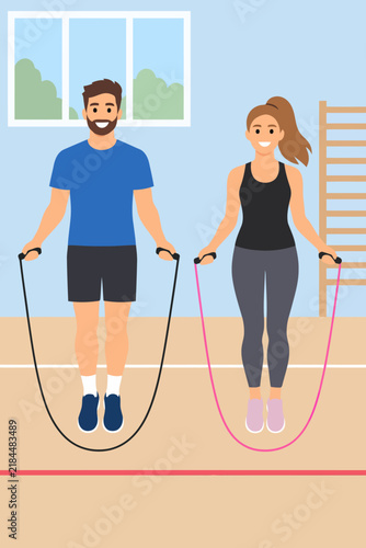 A woman and man jumping the rope