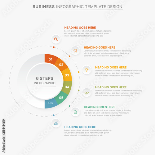 6 Steps Circular Cycle Business Infographic Diagram Template
