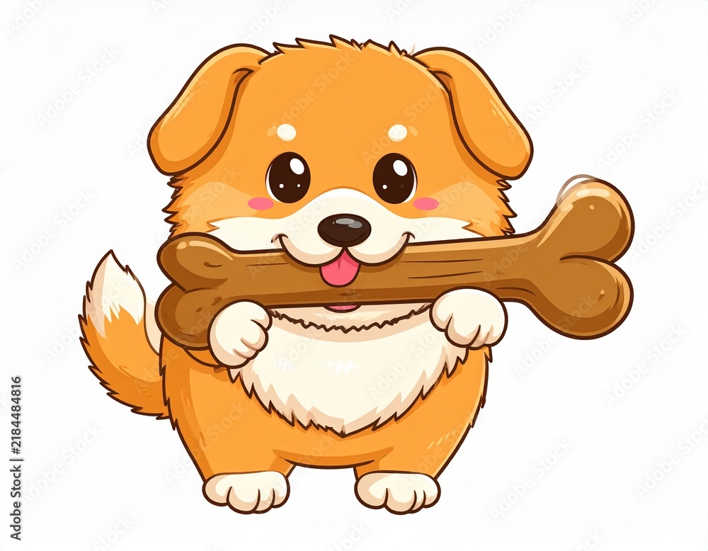 Obraz premium chubby puppy carrying a large bone in its mouth