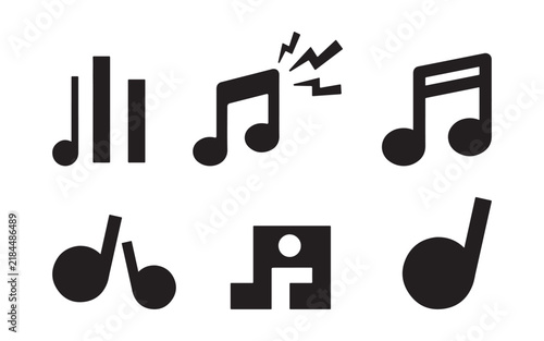 Set of black musical note symbols and audio sound wave icons isolated on a white background for music design and media projects