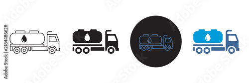 Four Different Styles of Oil Tanker Truck Icons, vector illustration, fuel transport vehicles, petroleum delivery, logistics, industrial transportation, isolated design

 