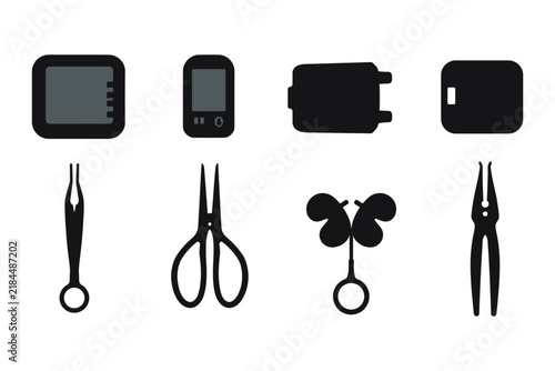 Medical Tools and Devices Silhouettes tweezers scissors