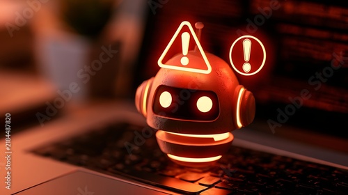Ai chatbot error warning alert with glowing neon icons
