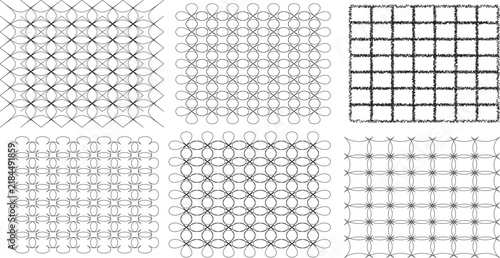 Obraz na plátne A collection set of 6 geometric grid patterns and line-art meshes, flat black li