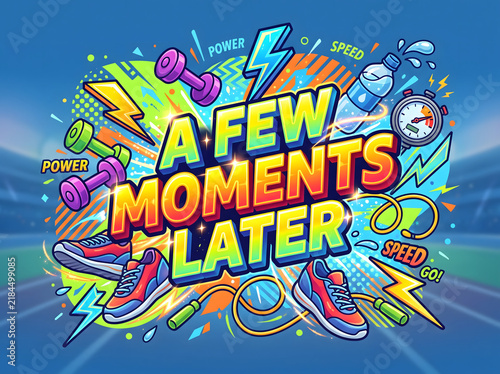 A Few Moments Later Celebration Banner with Sneakers Weights and Speed Elements
