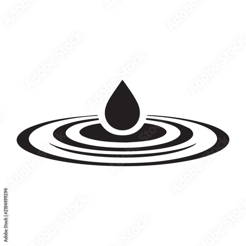 Water Drop Falling On Surface Creating Ripple Vector Icon Silhouette Graphic.