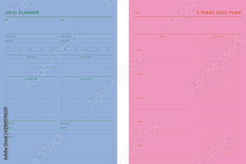 Goal Planner and 5 years Planner. Business organizer page. Paper sheet. Realistic vector illustration.	