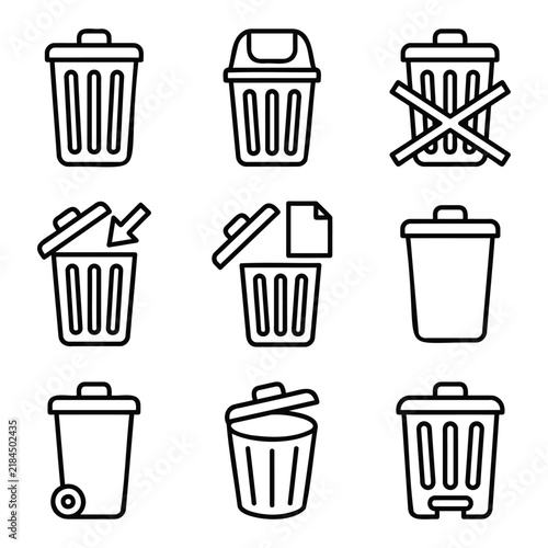 Trash bin and recycle outline icon collection