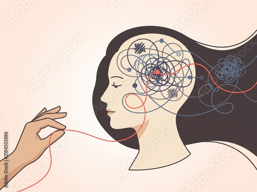 Conceptual illustration of therapy untangling thoughts in mind