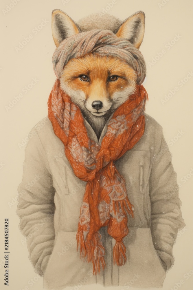Fototapeta premium Fox character Winter clothes clothing wildlife apparel.