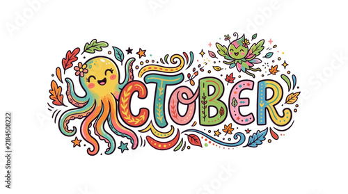 Cute Octopus and Fairy October Illustration
