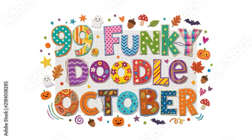 Funky Doodle October Text with Halloween Elements