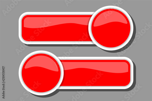 Red Glossy Button With Circle Icon And Label Template Design