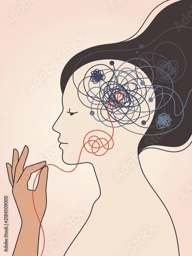 A woman represented by a silhouette containing a complex messy