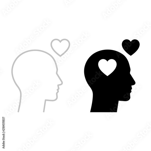 Human Head Profile Silhouette With Heart Symbol Icons