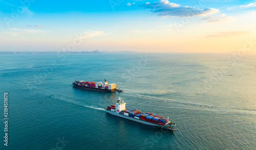 Aerial view of the freight shipping transport system cargo ship container. international transportation Export-import business, logistics, transportation industry concepts	
