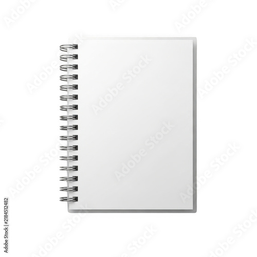 Blank spiral notebook with white pages for notes isolated on transparent background