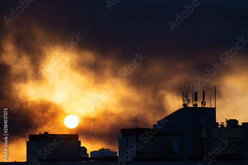 Fire and city damage after overnight Russian missile and drone attack on Kyiv, Ukraine
