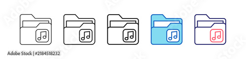 Music Folder Icon In 5 Different Styles Set Collection.   